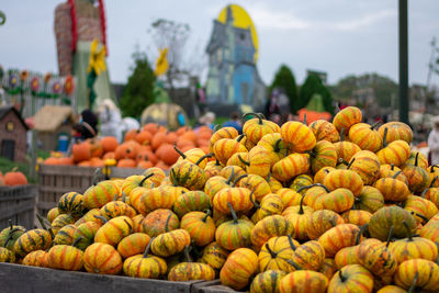 Stack of fruits for sale at market stall