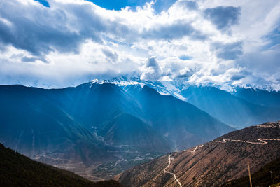 Scenic view of snowcapped mountains against sky