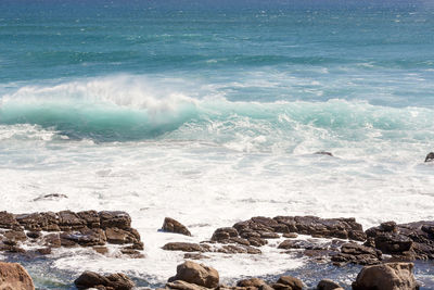 View of massive waves at scarborough beach, camel rock road, cape town area, south africa