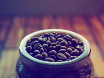 High angle view of coffee beans in container