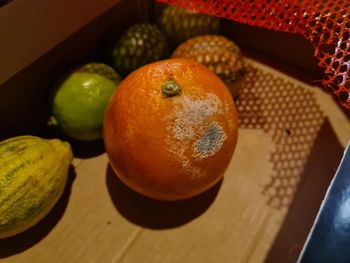 High angle view of fruits on table