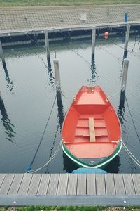 High angle view of pier over lake