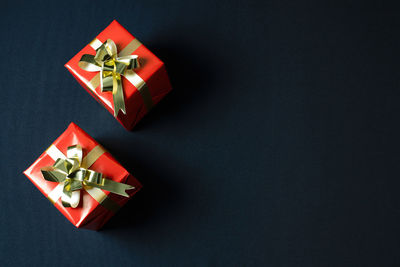 High angle view of christmas decoration in box