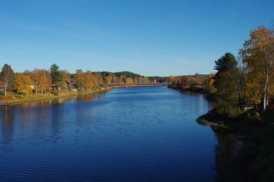 Scenic view of lake against blue sky