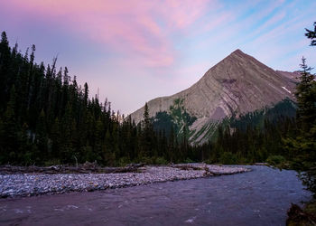 Scenic view of mountains against sky during sunset