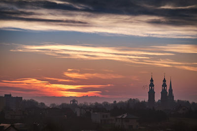 Silhouette buildings against sky during sunset