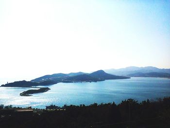 Scenic view of lake against clear sky