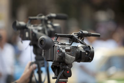 Close-up of man photographing