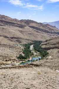 Top view of wadi bani khalid, sultanate of oman.  one of the most visited wadi in with easy access.