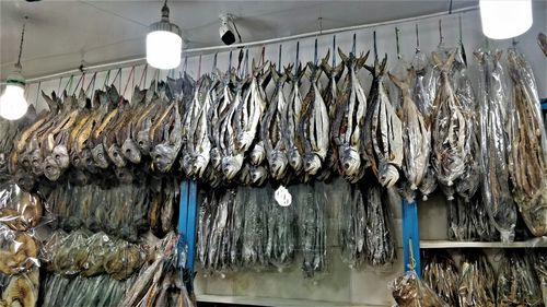Panoramic view of fish for sale in market