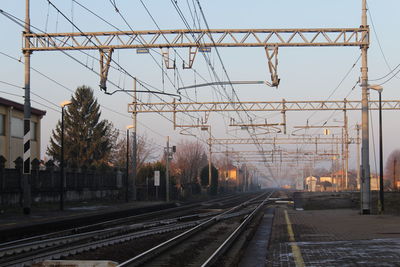 Railroad tracks against clear sky