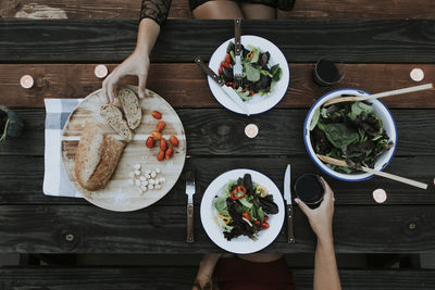 High angle view of food on table