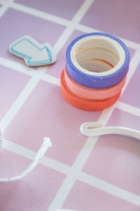 High angle view of multi colored pencils on table