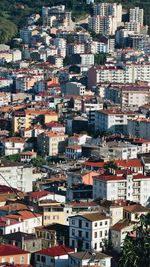 High angle view of houses in city