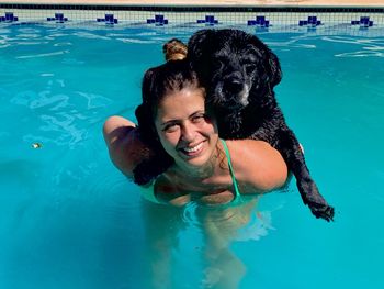 High angle view of woman swimming in pool