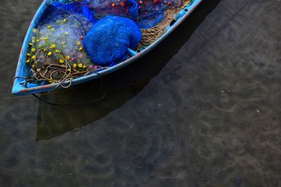 High angle view of boats in lake