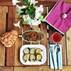 High angle view of food on table