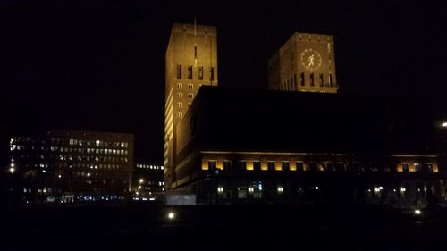 Illuminated buildings at night