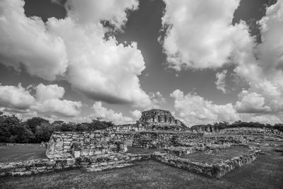 View of old ruins against cloudy sky