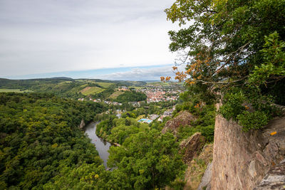 High angle view of townscape against sky