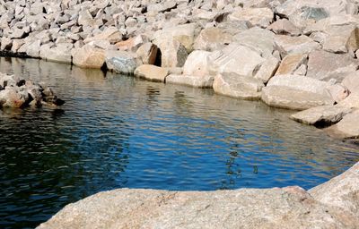 Reflection of rocks in river