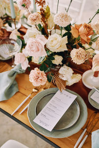 High angle view of flowers on table