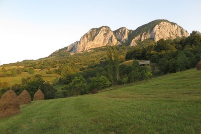 Scenic view of mountains against clear sky