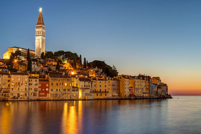 The idyllic old town of rovinj in croatia after sunset