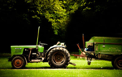 Tractor on grassy field