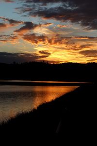 Scenic view of lake against sky during sunset