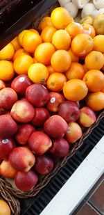 High angle view of apples in container