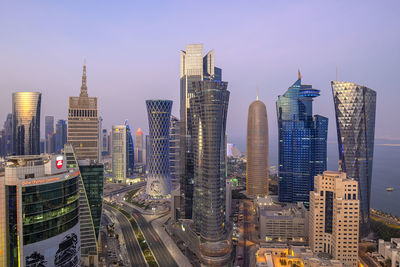 Beautiful sunset aerial view of west bay doha city