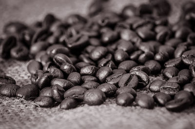 Close-up of coffee beans on burlap
