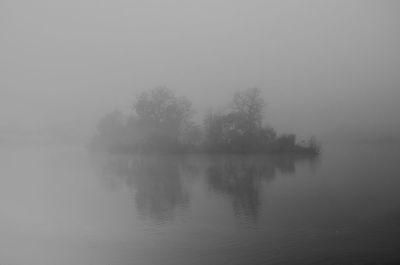 Reflection of trees in lake against sky