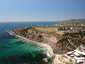 High angle view of sea against clear sky