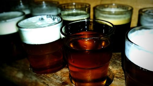 Close-up of beer in glass on table