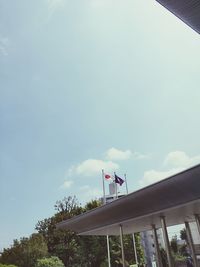 Low angle view of flag against sky