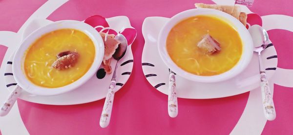 High angle view of breakfast served on table