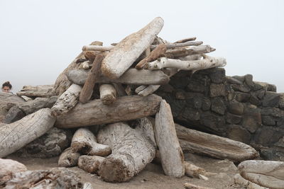 Stack of rocks against clear sky