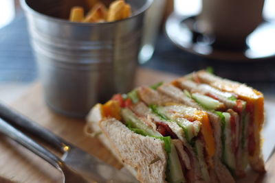 Close-up of sandwich against blurred background