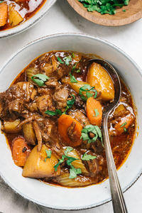 Beef stew recipe still life with spoon