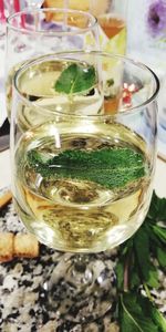 Close-up of beer glass on table