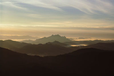 Scenic view of silhouette mountains against sky during sunset