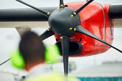 Close-up of airplane on runway