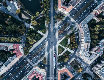 Aerial view of street amidst buildings in city