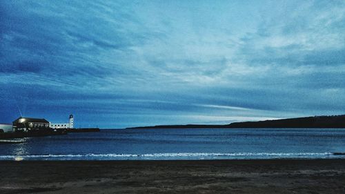 Scenic view of sea against cloudy sky