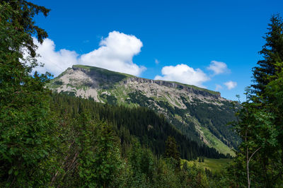 Scenic view of mountains against blue sky