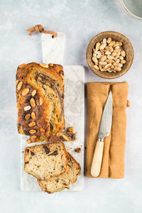 High angle view of bread in plate on table