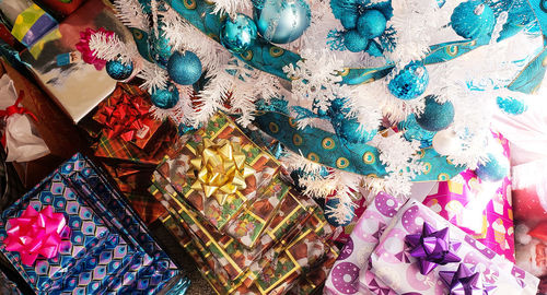 High angle view of christmas decorations in store