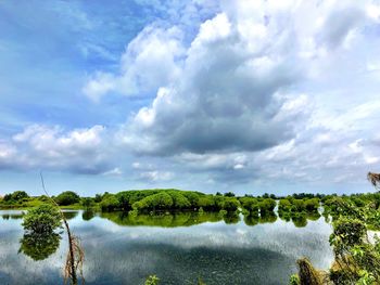 Scenic view of lake against sky